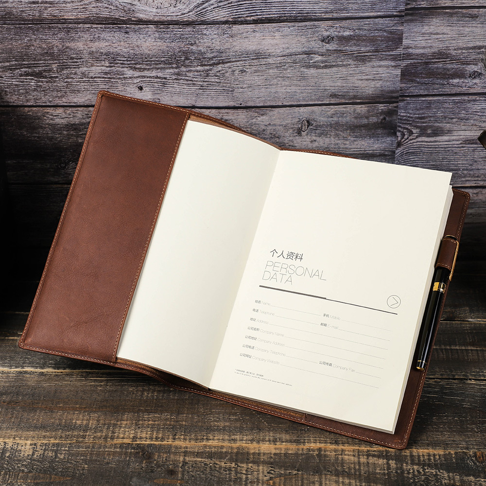 Case With Pencil Holder - 레트로 정품 가죽 책 표지 슬리브