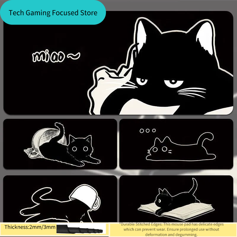 Rugged Tablet Accessories - 검은 고양이 일러스트 마우스 패드 소형