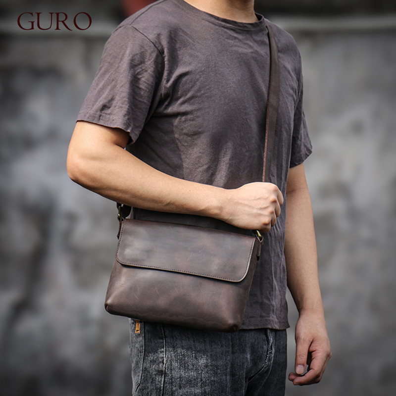 GURO 남성용 빈티지 정품 가죽 숄더백, 데일리 플랩 - Tablet Shoulder Bag 리뷰 및 가격